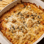 Tuscan Sausage and Bean Dip fresh from oven