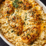 baked chicken and rice casserole fresh from oven