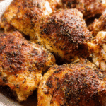 baked chicken thighs crispy skin fresh from oven