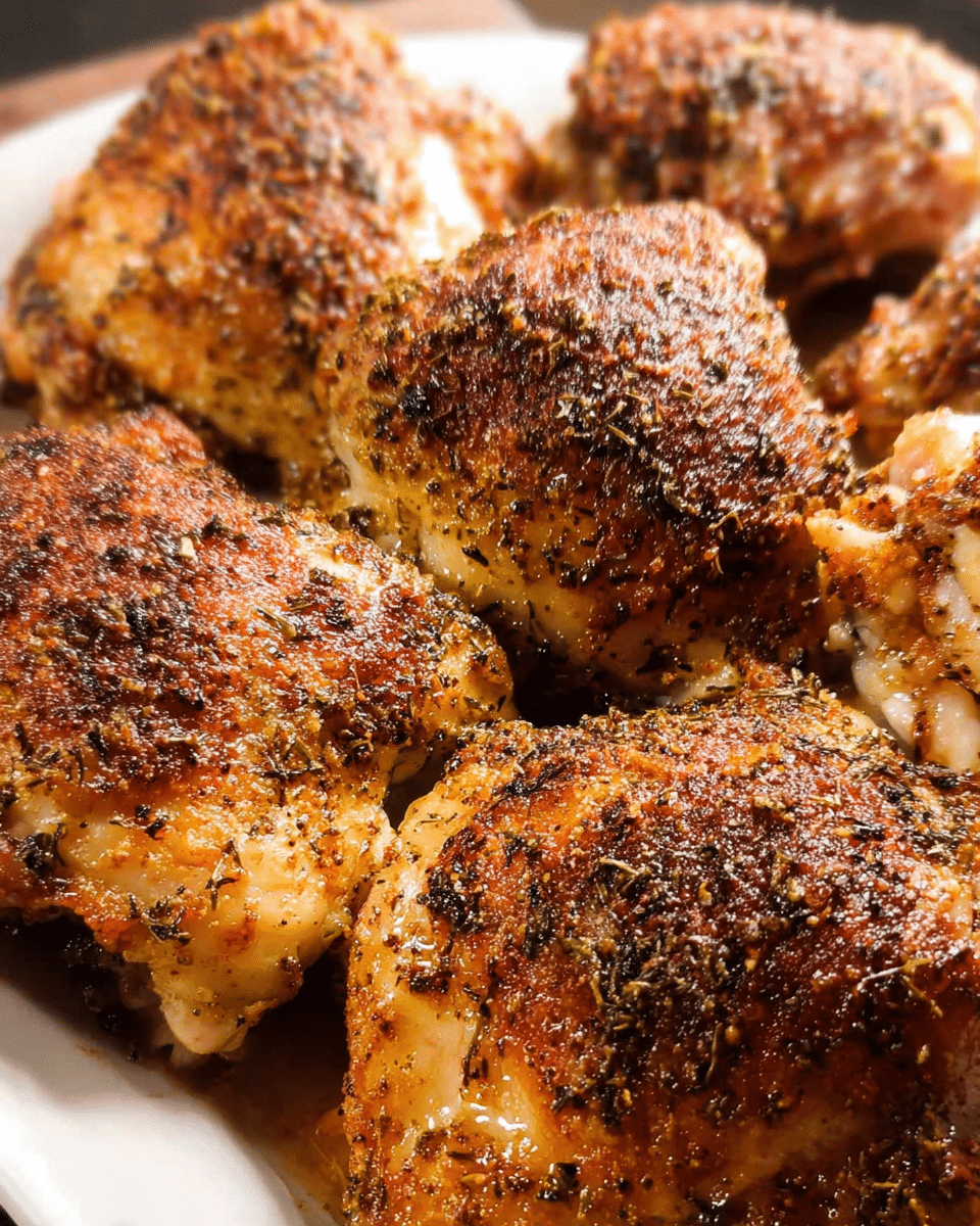 baked chicken thighs crispy skin fresh from oven