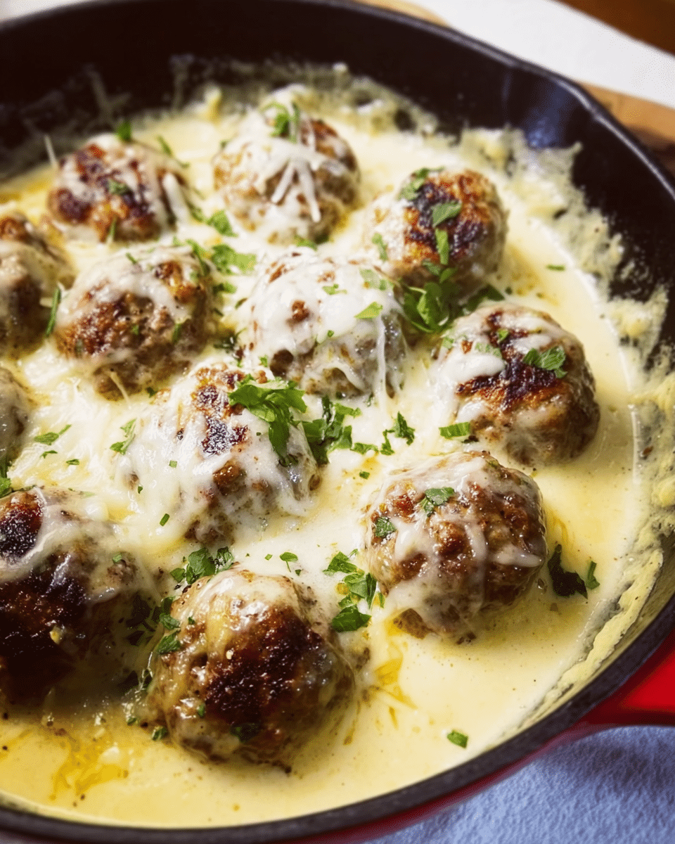 baked creamy meatball casserole with melted cheese