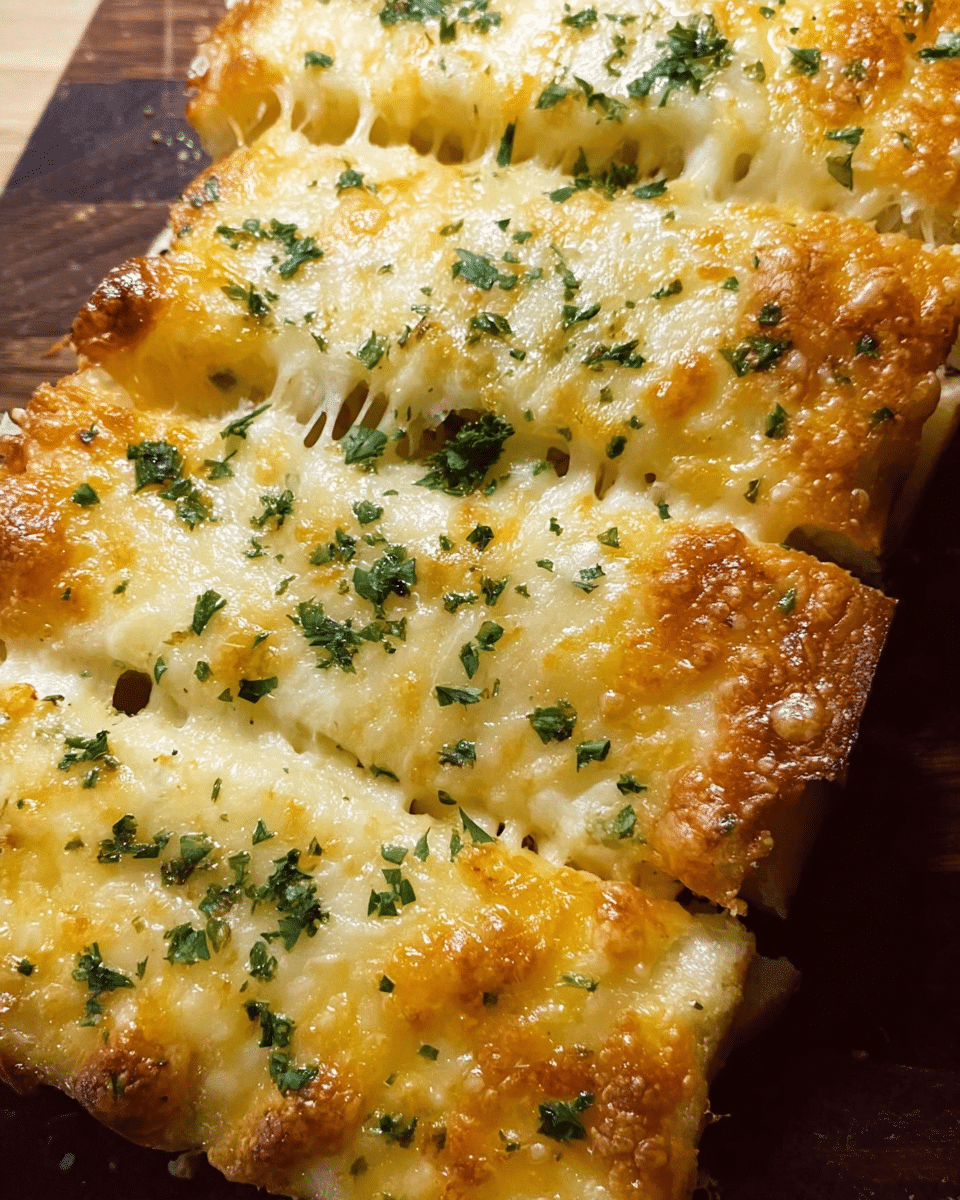 cheesy garlic bread fresh from oven with melted cheese