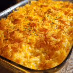cheesy hashbrown casserole fresh from oven golden and creamy