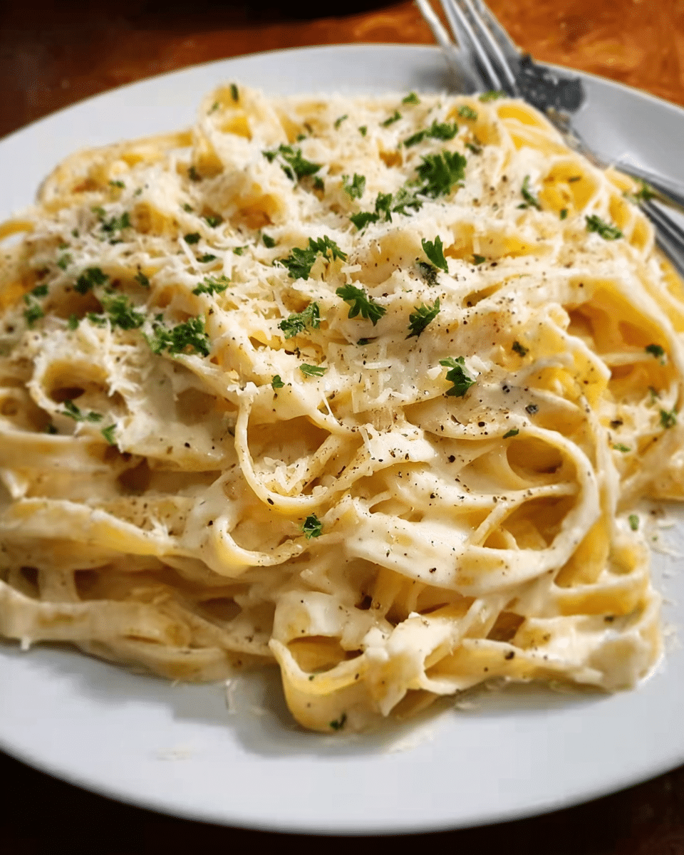 creamy alfredo pasta homemade served with parmesan
