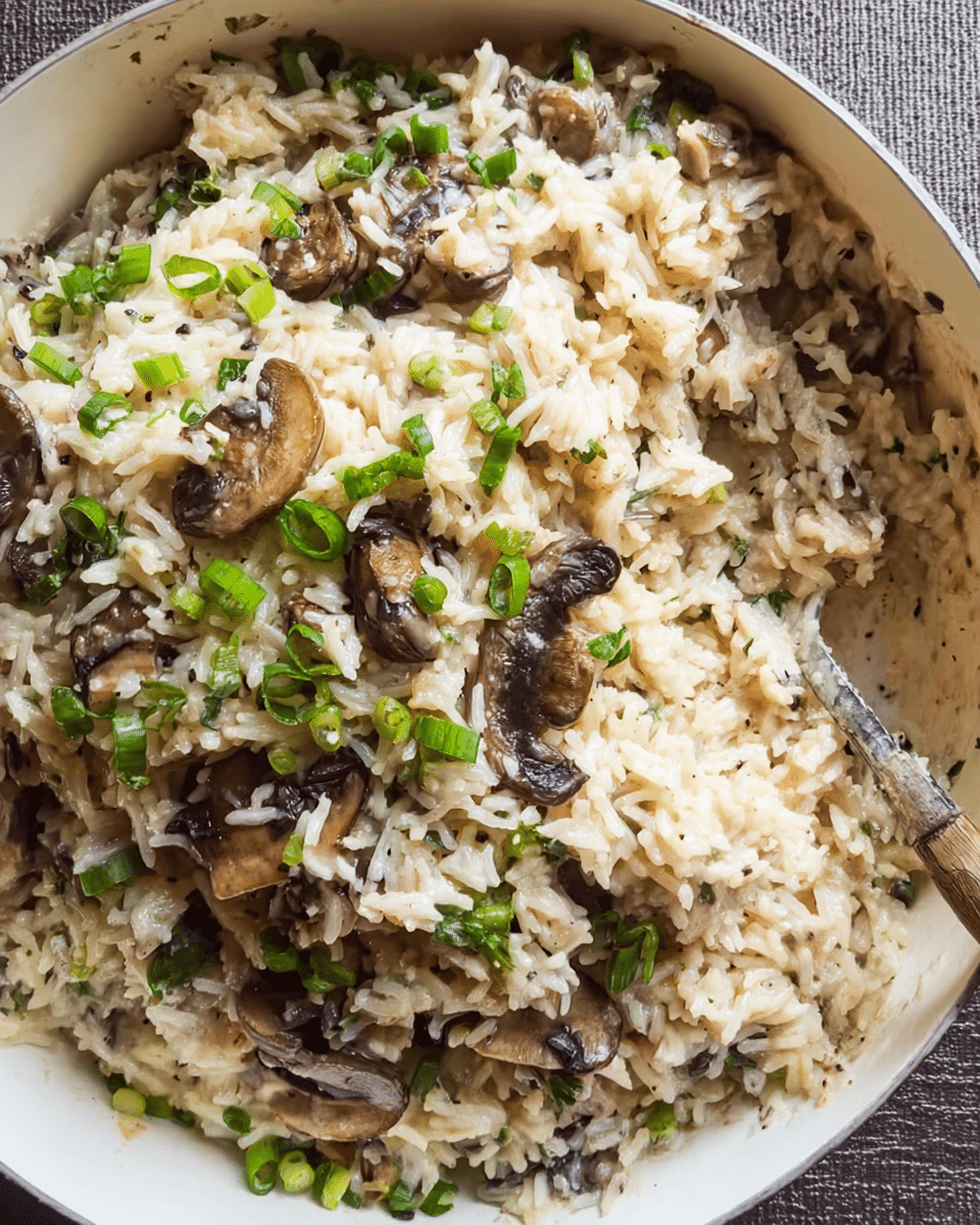 creamy garlic mushroom rice served with green onions