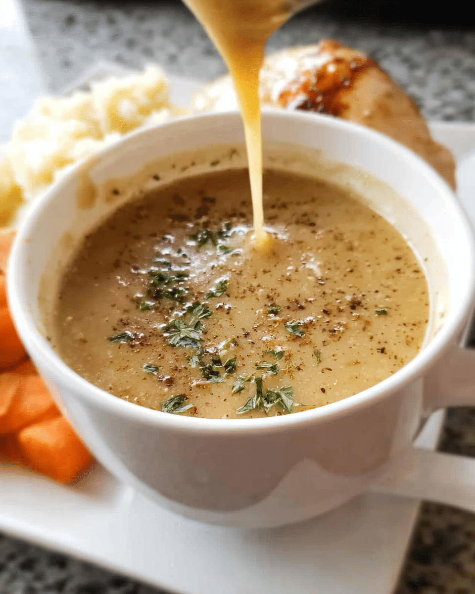 homemade chicken gravy served over mashed potatoes