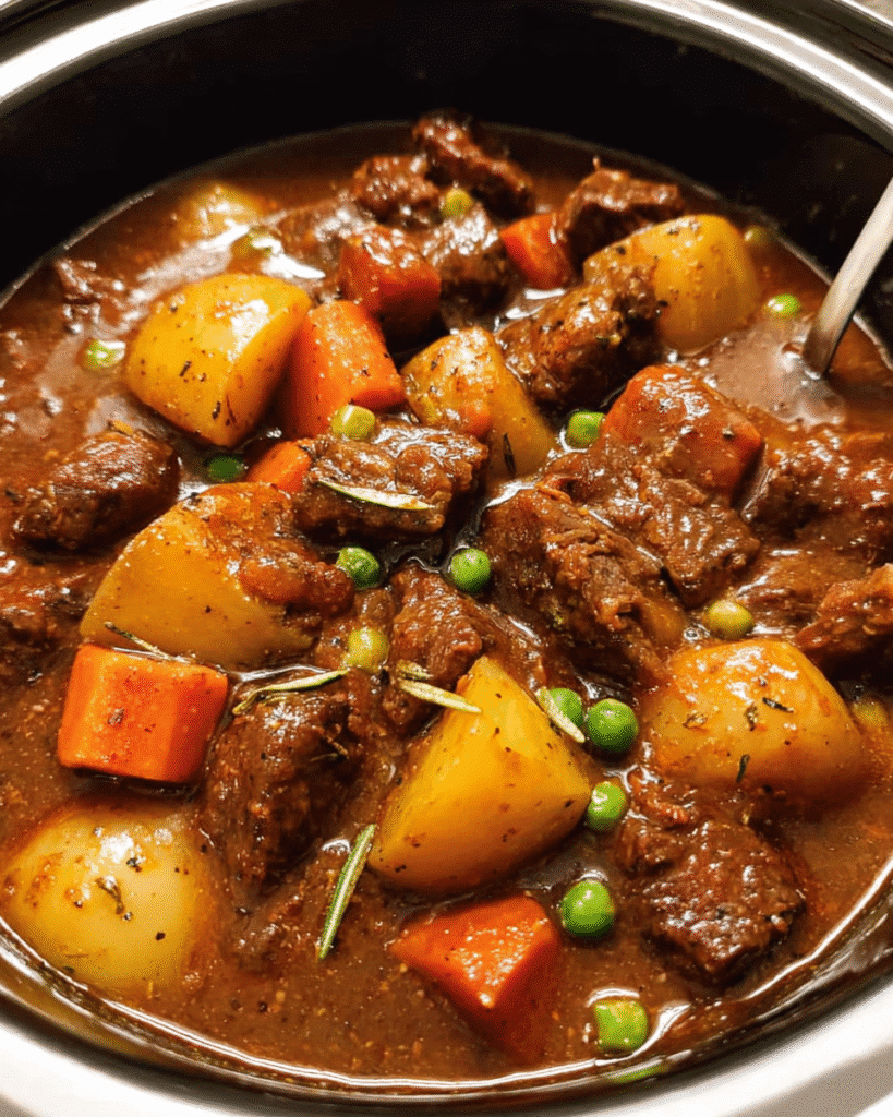slow cooker beef stew hearty with carrots and potatoes
