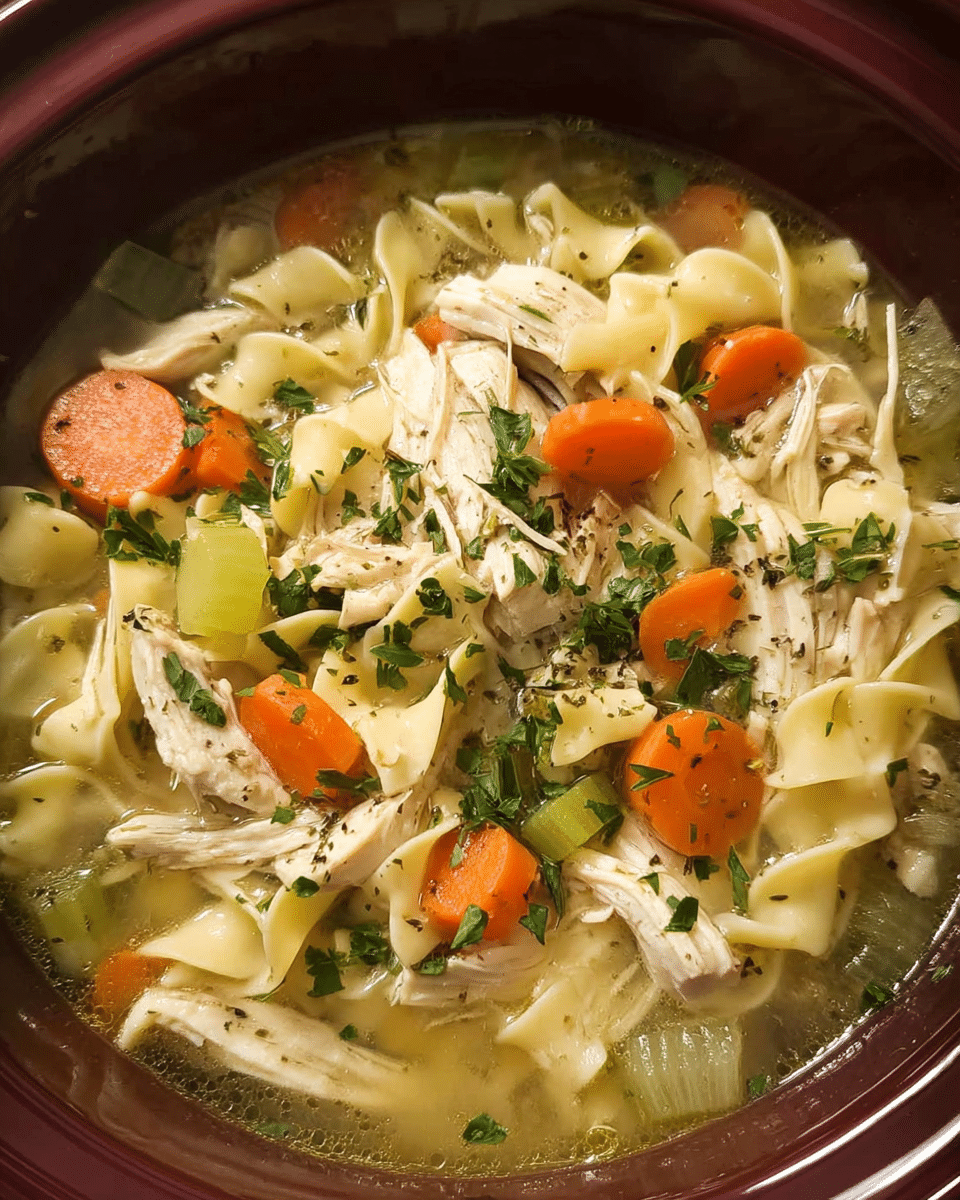 A warm bowl of homemade chicken noodle soup with carrots and herbs