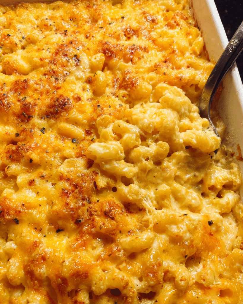 southern baked mac and cheese fresh from oven