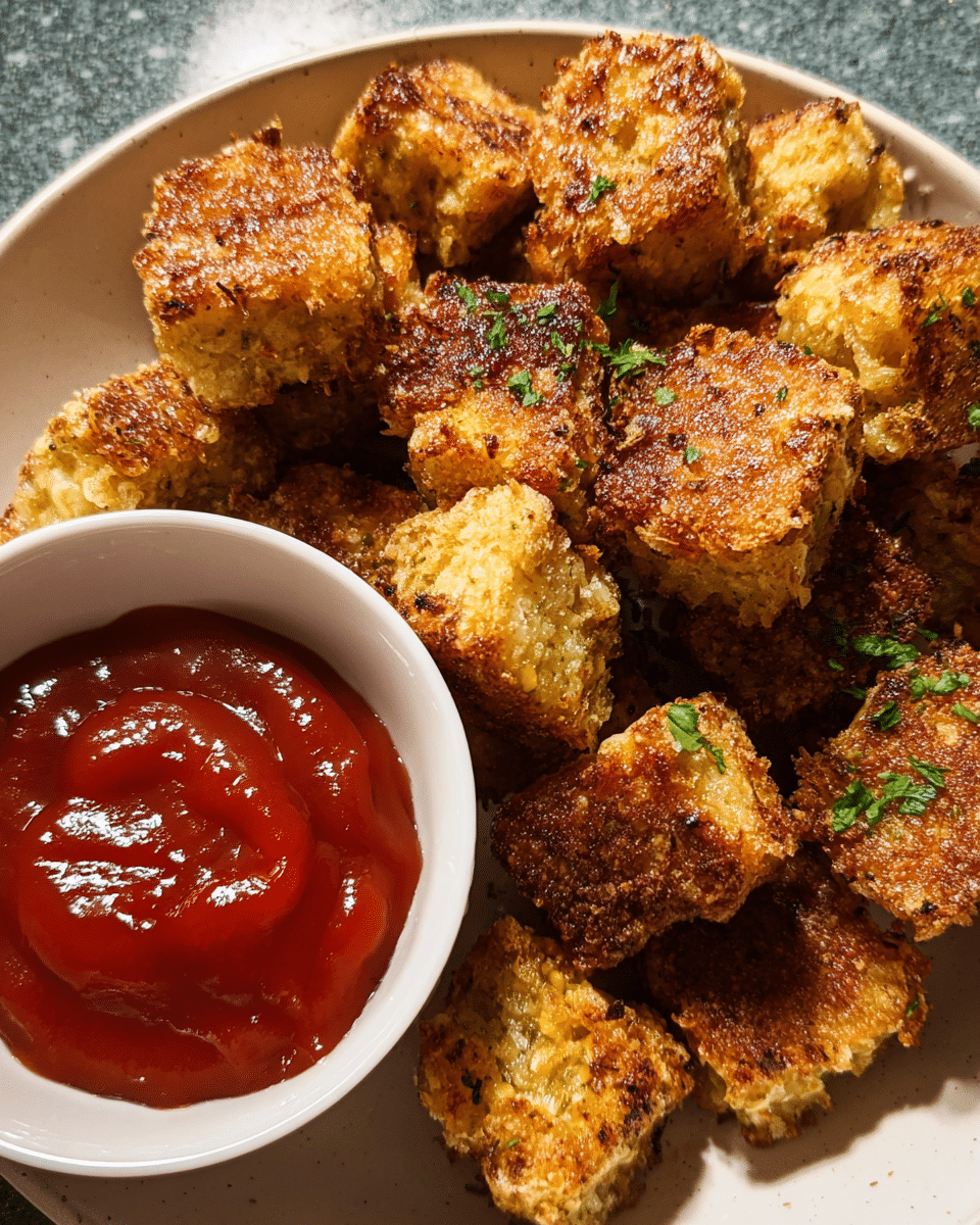 Golden crispy tofu nuggets served with dipping sauce