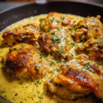 Grandma’s smothered chicken served with creamy onion gravy
