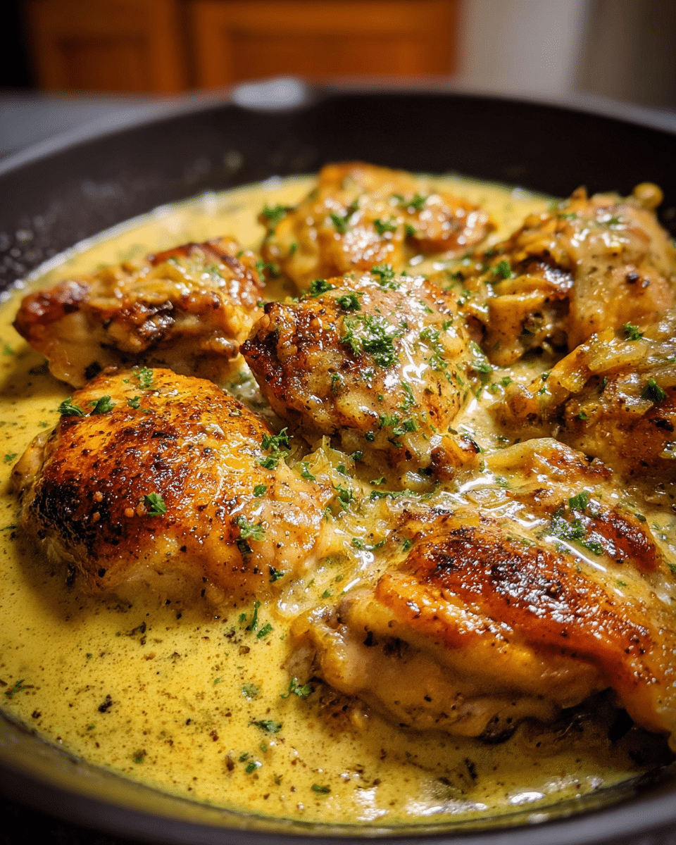 Grandma’s smothered chicken served with creamy onion gravy