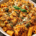 Cheesy baked chicken parmesan casserole with crispy topping