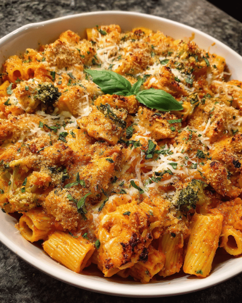 Cheesy baked chicken parmesan casserole with crispy topping