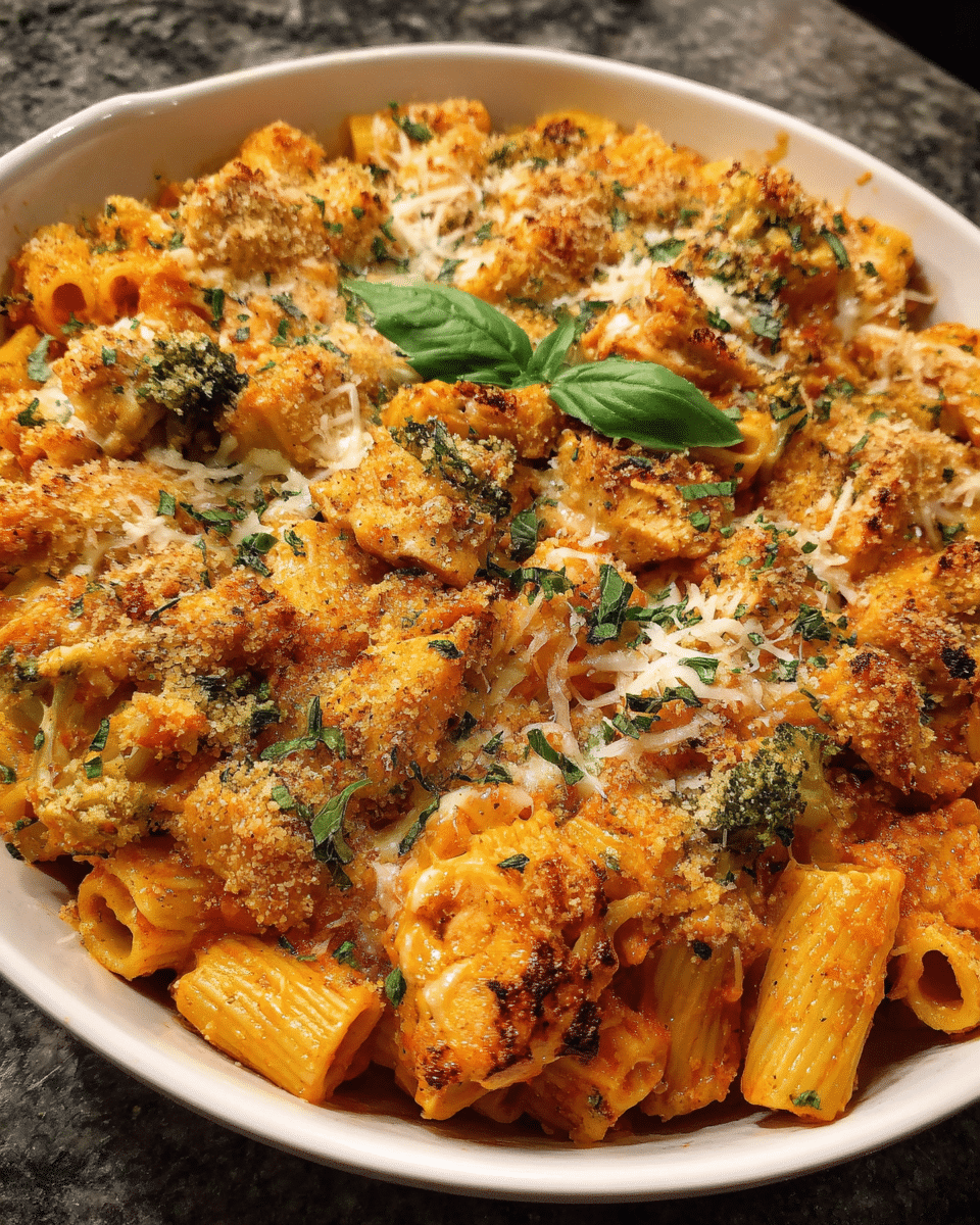 Cheesy baked chicken parmesan casserole with crispy topping