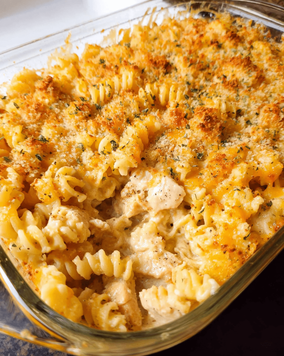 baked creamy chicken casserole fresh from oven