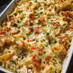 baked creamy pasta with cheese fresh from oven