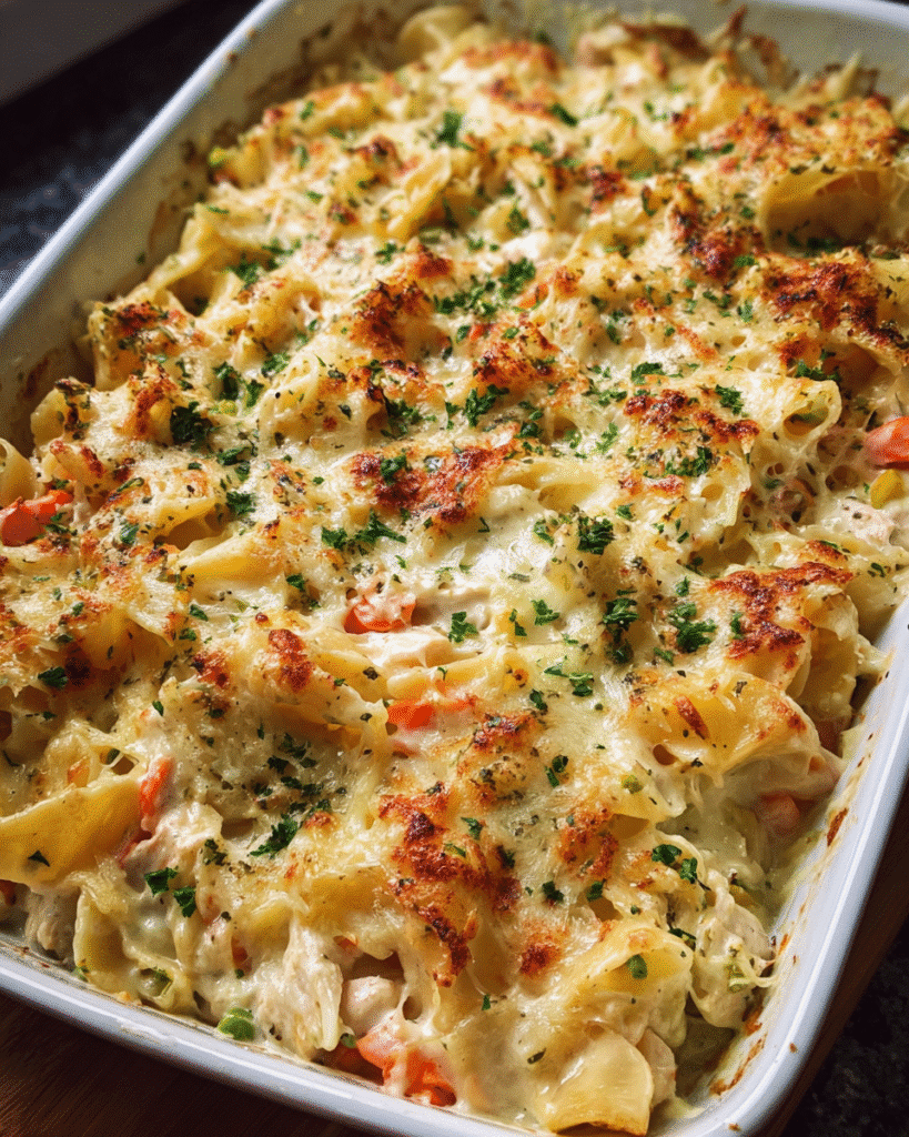 baked creamy pasta with cheese fresh from oven