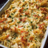 baked creamy pasta with cheese fresh from oven