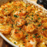 baked creamy shrimp casserole with golden breadcrumb topping