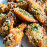 Crispy baked garlic parmesan wings served with ranch dressing