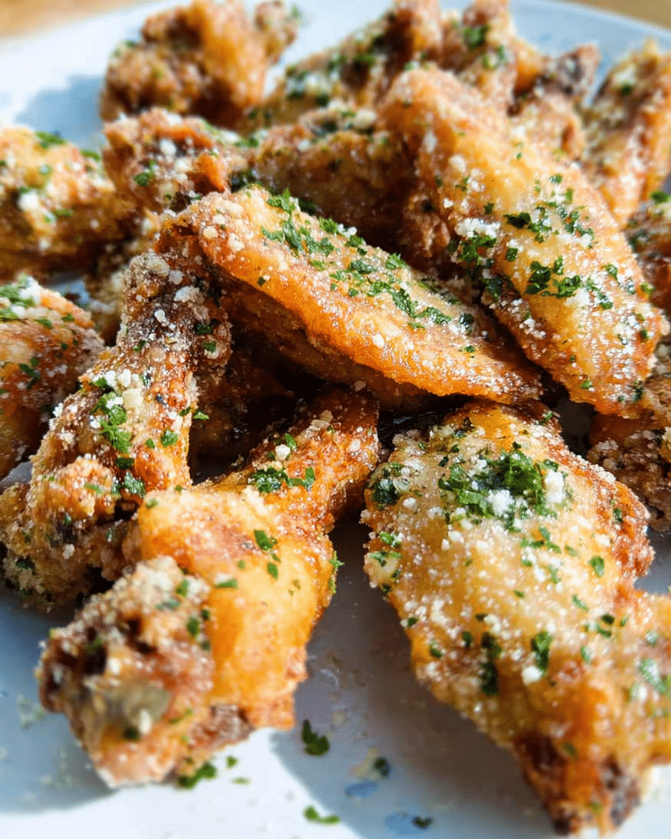 Crispy baked garlic parmesan wings served with ranch dressing