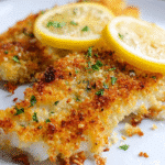 Golden baked white fish with crispy Parmesan breadcrumb topping