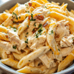 Creamy cheesy bacon ranch pasta with chicken and cheddar cheese