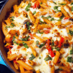 cheesy baked vegetable pasta fresh out of oven