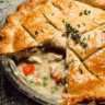 Golden homemade chicken pot pie with flaky crust and creamy filling