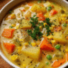 creamy vegetable comfort soup in bowl