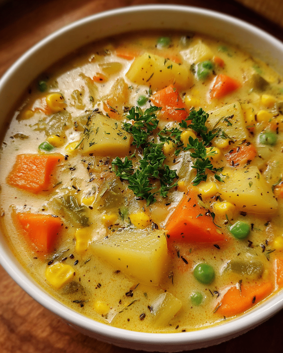 creamy vegetable comfort soup in bowl