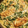 creamy spinach chicken skillet in pan