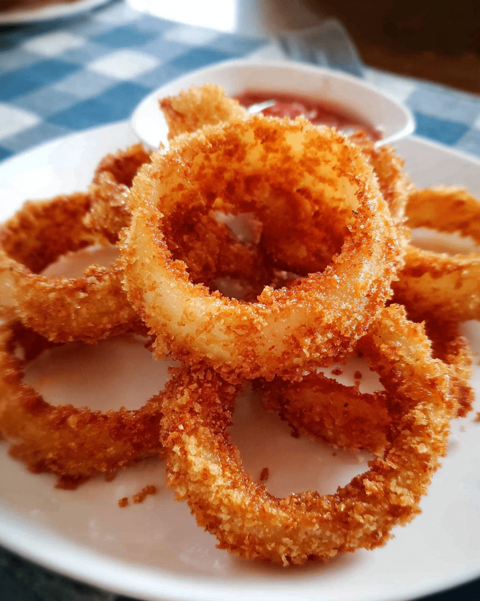 Golden crispy onion rings served fresh with dipping sauce