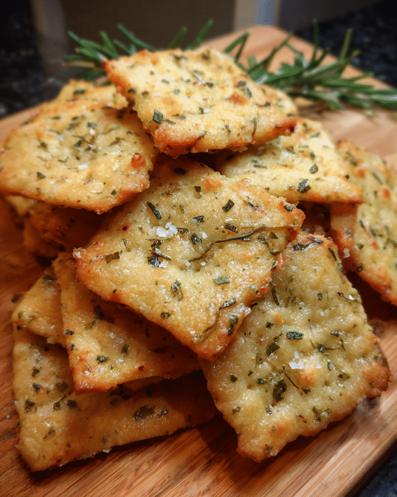 Homemade garlic herb crackers baked until crisp and golden