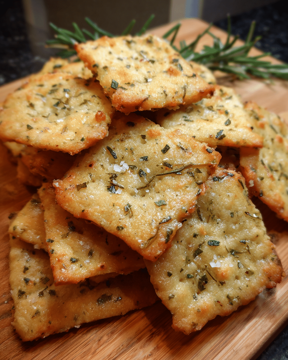 Homemade garlic herb crackers baked until crisp and golden