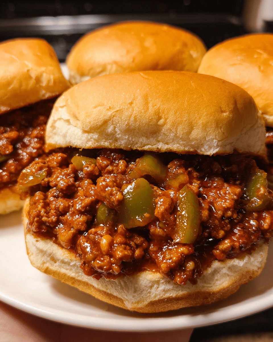homemade sloppy joe sandwiches served on toasted buns with rich beef filling