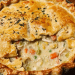 Golden homemade turkey pot pie fresh from the oven