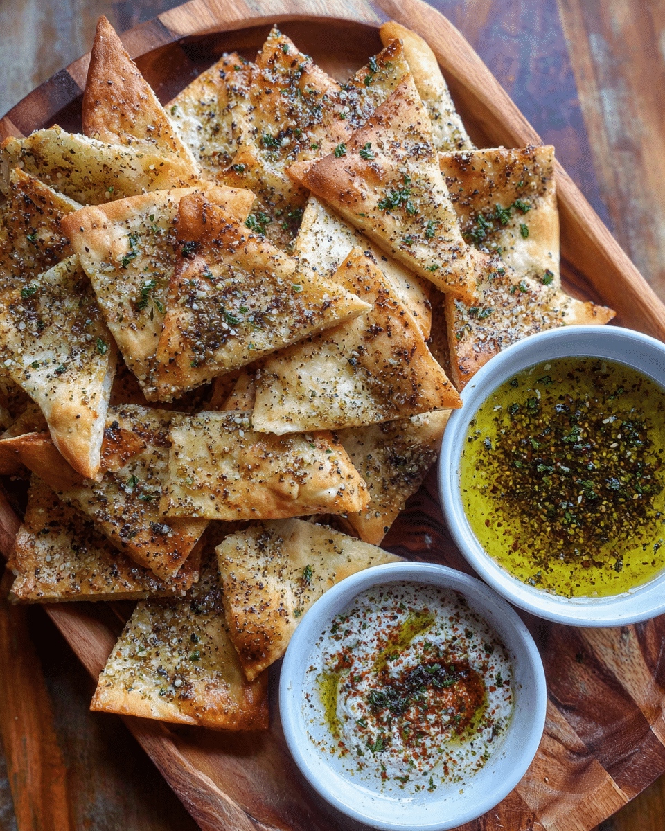 Homemade Mediterranean pita chips baked with zaatar seasoning