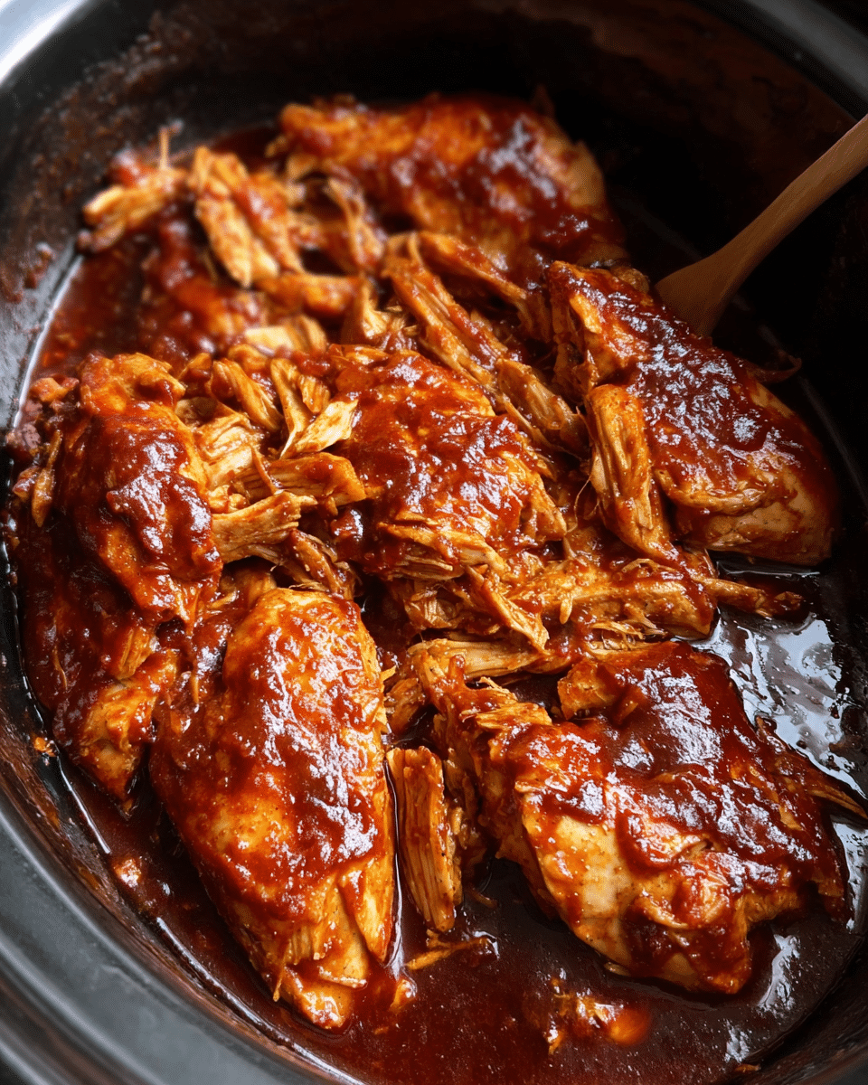 Slow cooker BBQ pulled chicken served on a toasted bun