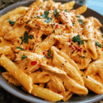 slow cooker creamy chicken pasta in a bowl