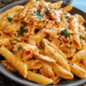 slow cooker creamy chicken pasta in a bowl