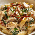 Creamy slow cooker chicken pasta with spinach and parmesan