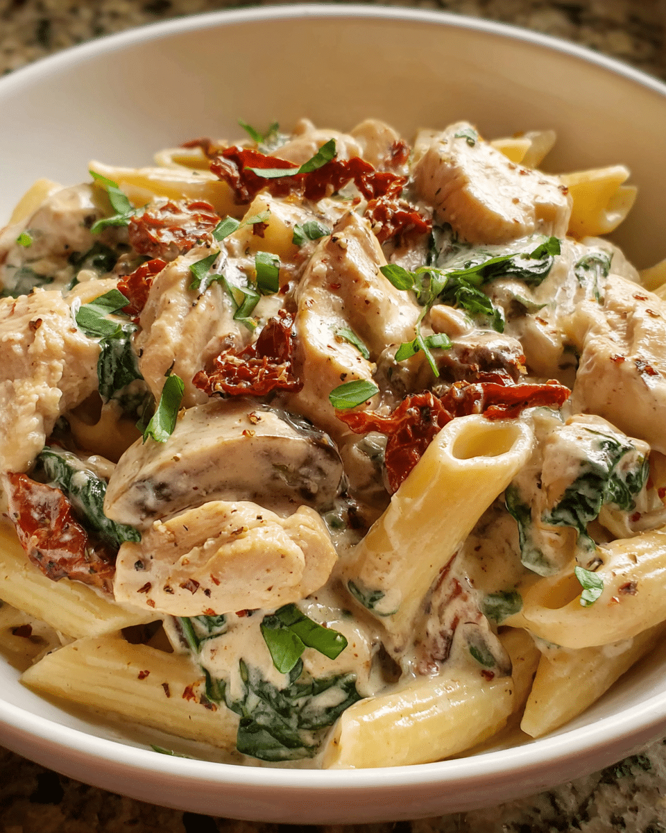 Creamy slow cooker chicken pasta with spinach and parmesan