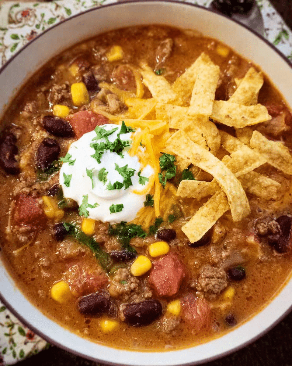 Bowl of slow cooker creamy taco soup topped with avocado and cilantro