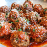 Slow cooker meatballs simmering in rich marinara sauce