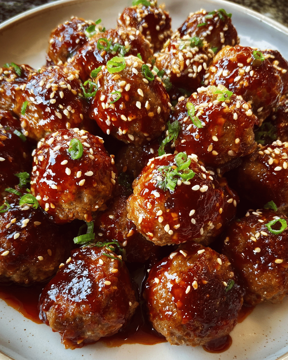 Sweet chili meatballs glazed with a shiny sweet and savory sauce