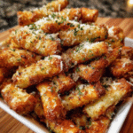 Homemade garlic parmesan pretzels baked until crispy and coated with buttery garlic seasoning